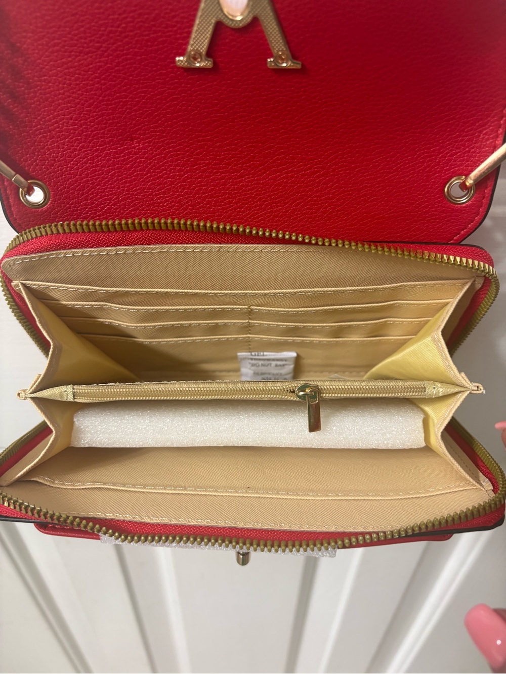 Compact Red Crossbody Bag with Gold Accent Hardware - Picture 4 of 5